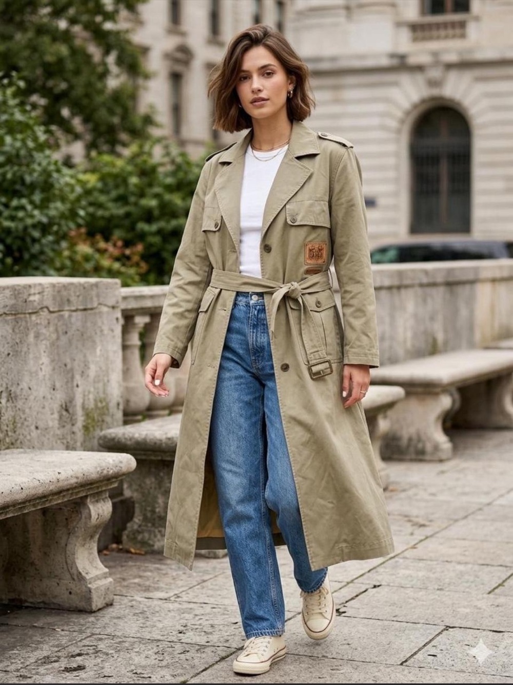 Together Casual Olive Belted Trench Coat - Women